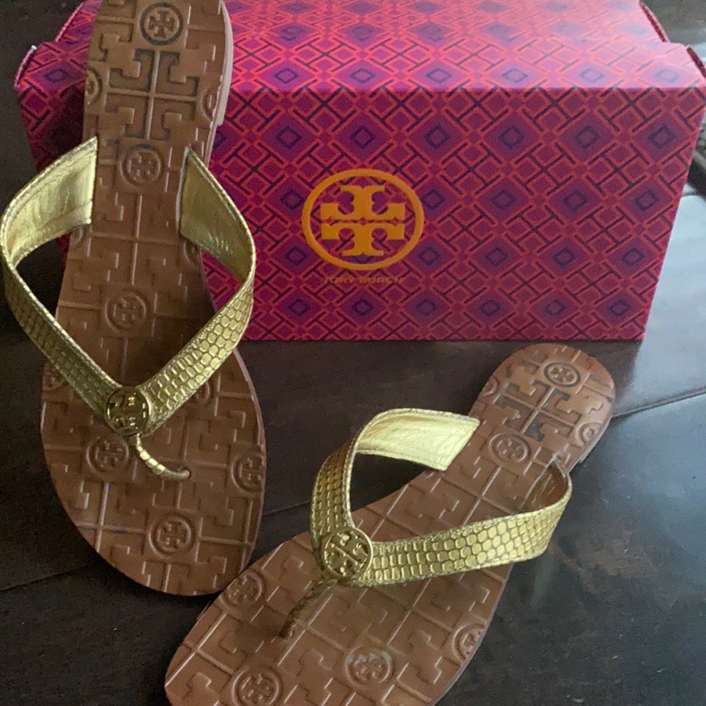 Tory Burch gold sandals gently used